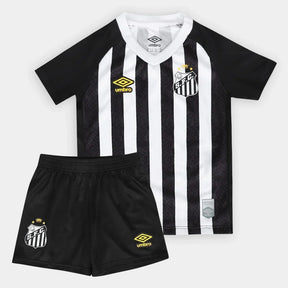 Kit Camisa Infantil Santos II 25/26 S/N Torcedor Umbro Masculina - Preto+Branco